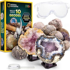 Christmas - Break Open 10 Geodes Kit Includes Goggles & Display Stands STEM Gift